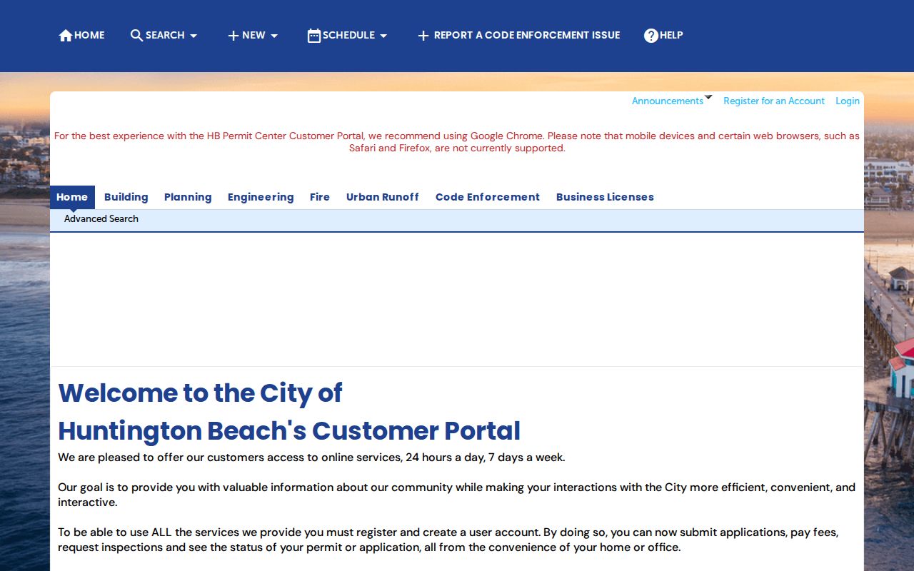 Huntington Beach people search in the city ACA permit portal