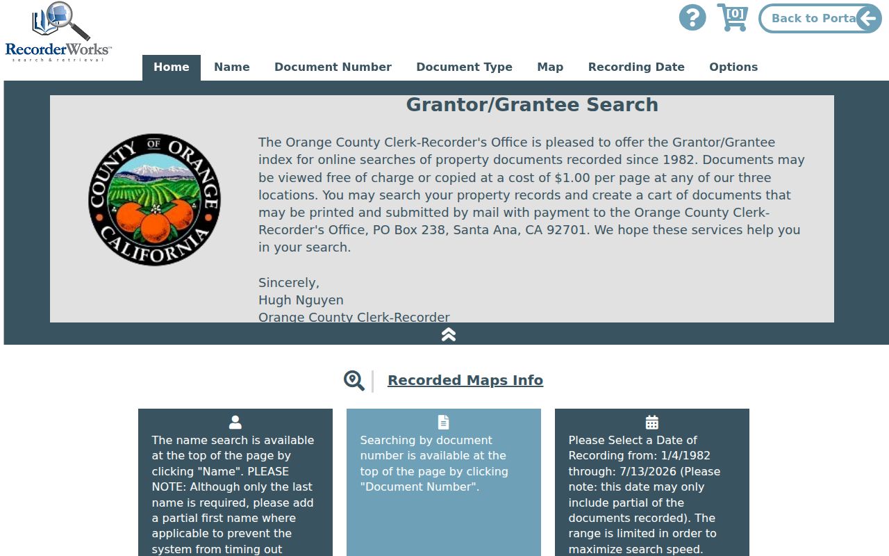 Huntington Beach people search in the Orange County RecorderWorks index