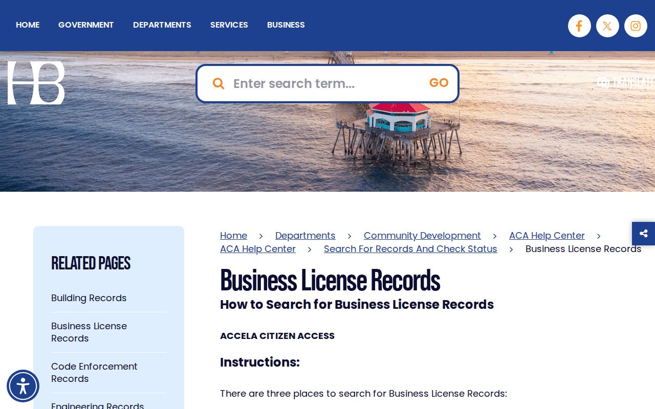 Huntington Beach people directories business license search instructions