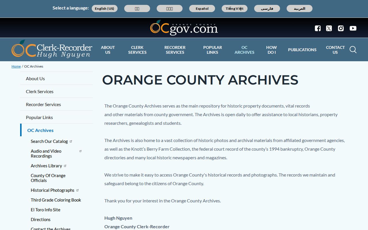 Huntington Beach public records historical holdings at Orange County Archives