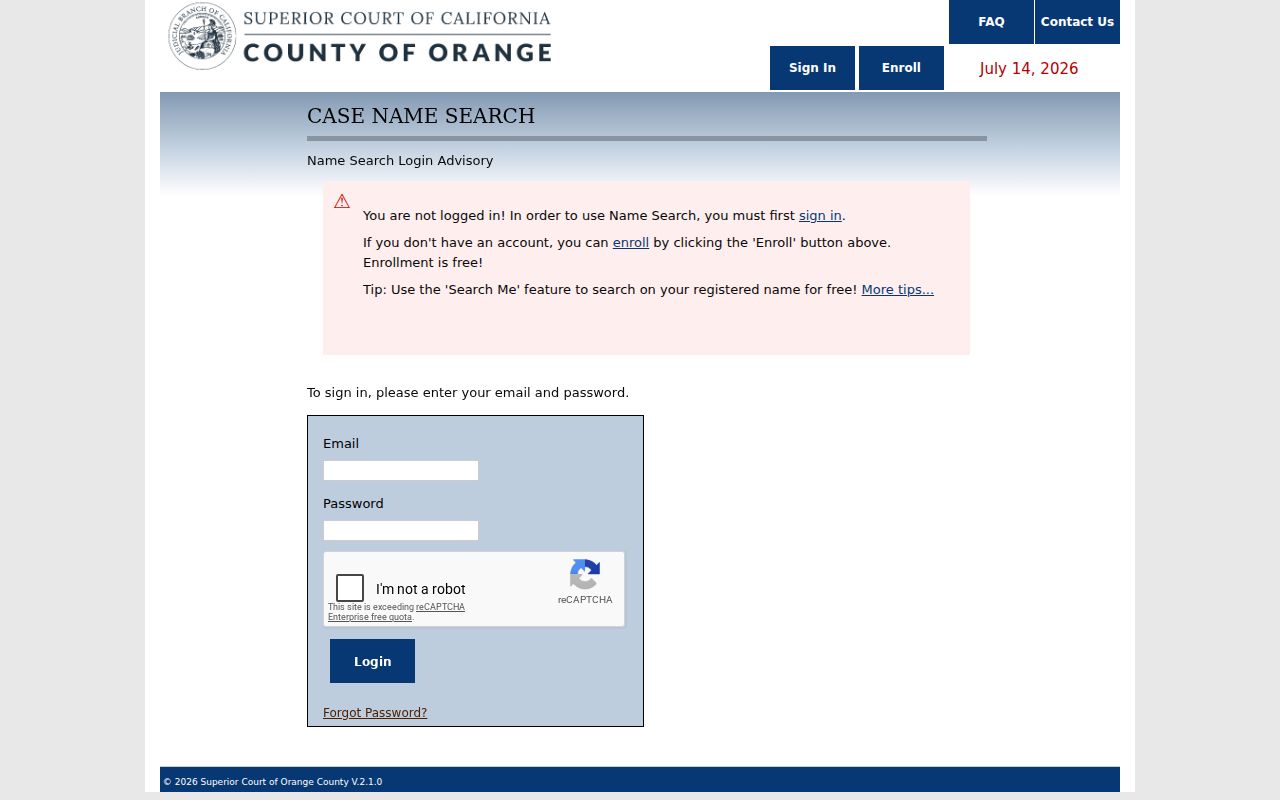 Huntington Beach public records Orange County case name search login